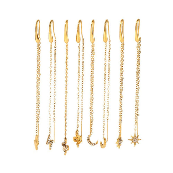 Women's Stainless Steel Tassel Earrings With Star Animals And Zodiac Patterns French Retro Style