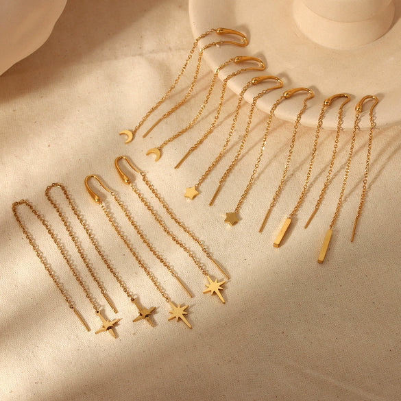 Women's Stainless Steel Tassel Earrings With Star Animals And Zodiac Patterns French Retro Style