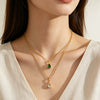 Women's Stainless Steel Teardrop Pendant Necklace With Zircon Emerald And White Diamond Accents Geometric Electroplated Olink Chain