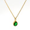 Women's Stainless Steel Teardrop Pendant Necklace With Zircon Emerald And White Diamond Accents Geometric Electroplated Olink Chain