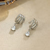 Women's Stainless Steel Teardrop Zircon Stud Earrings With Geometric Clawshaped Design And Goldtone Electroplated Finish
