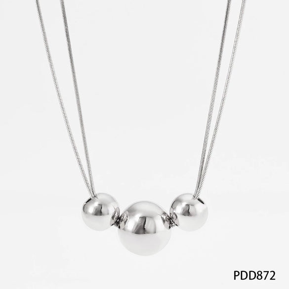 Women's Stainless Steel Three Metal Ball Double Break Chain Necklace Light Luxury Fashionable Simple Style With Electroplating