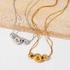 Women's Stainless Steel Three Metal Ball Double Break Chain Necklace Light Luxury Fashionable Simple Style With Electroplating