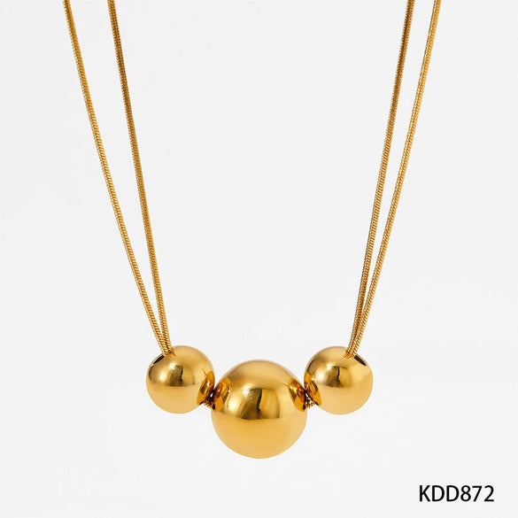 Women's Stainless Steel Three Metal Ball Double Break Chain Necklace Light Luxury Fashionable Simple Style With Electroplating