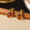 Women's Stainless Steel Tiger Eye Stone Earrings Vintage Geometric Irregular Oval Polished Earrings