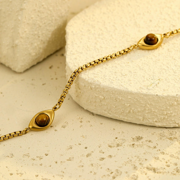 Women's Stainless Steel Tiger Eye Stone Pendant Necklace Electroplated Versatile Niche Texture