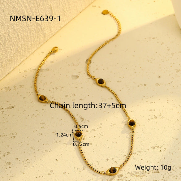 Women's Stainless Steel Tiger Eye Stone Pendant Necklace Electroplated Versatile Niche Texture