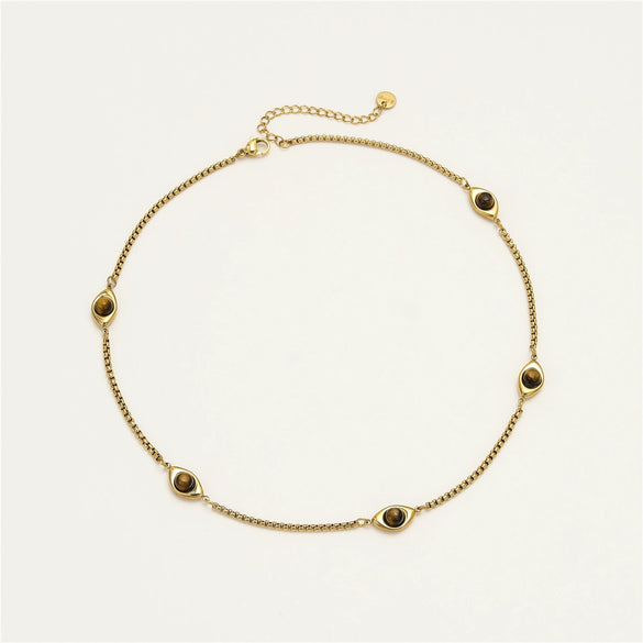 Women's Stainless Steel Tiger Eye Stone Pendant Necklace Electroplated Versatile Niche Texture