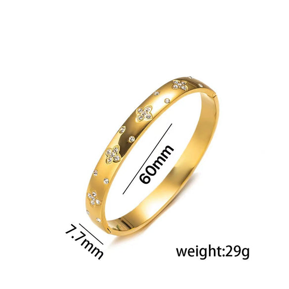 Women's Stainless Steel Titanium Steel Bracelet With Fourleaf Flower And Gipsophila Pattern Vacuum Furnace Electroplated Highlevel Sense Nonfading