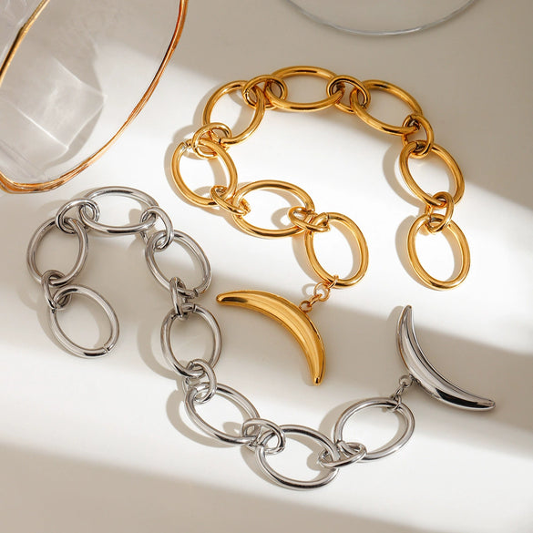 Women's Stainless Steel Titanium Steel Crescent Geometric Bracelet With Electroplating