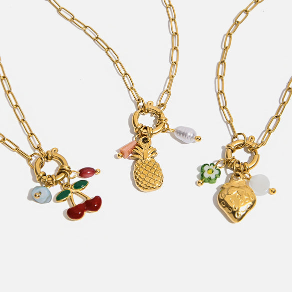 Women's Stainless Steel Titanium Steel Pearl Crystal Pendant Necklace With Geometric Pattern Electroplated Design