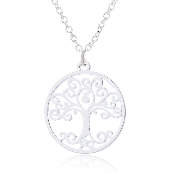 Women's Stainless Steel Tree Of Life Pendant Necklace With Geometric Hollow Round Design And Electroplated Ochain