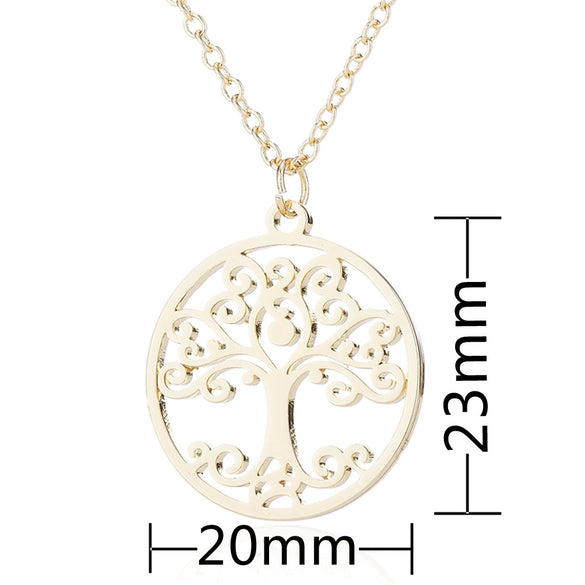 Women's Stainless Steel Tree Of Life Pendant Necklace With Geometric Hollow Round Design And Electroplated Ochain
