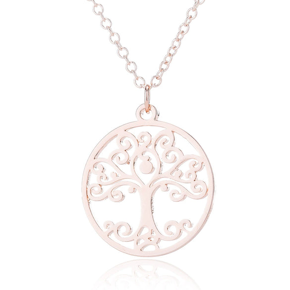 Women's Stainless Steel Tree Of Life Pendant Necklace With Geometric Hollow Round Design And Electroplated Ochain