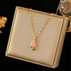 Women's Stainless Steel Tulip Geometric Pendant Necklace With Mixed Gemstone Setting And Electroplating
