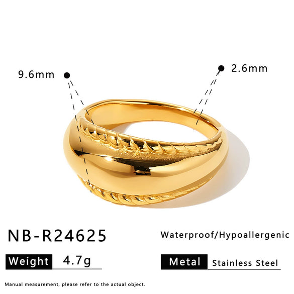 Women's Stainless Steel Twist Cross Ring With Geometric Round Design And Vacuum Electroplated Finish