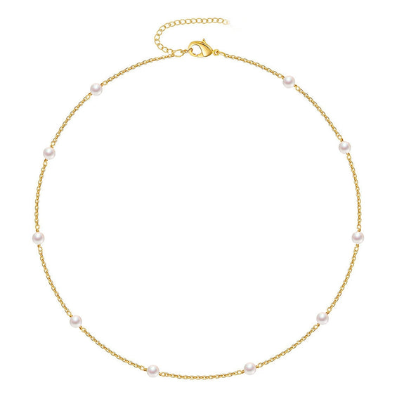 Women's Stainless Steel Twist Paper Clip Pearl Chain Necklace With Water Corrugated Magic Chain Electroplated Geometric Clavicle Necklace