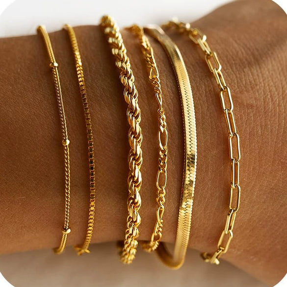 Women's Stainless Steel Twisted Snake Chain Bracelet Set With Geometric Rhombus Beads Electroplated Stacked Jewelry