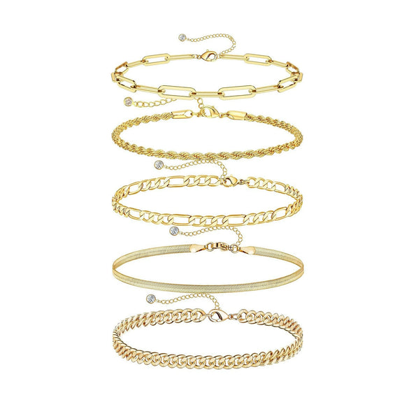 Women's Stainless Steel Twisted Snake Chain Bracelet Set With Geometric Rhombus Beads Electroplated Stacked Jewelry