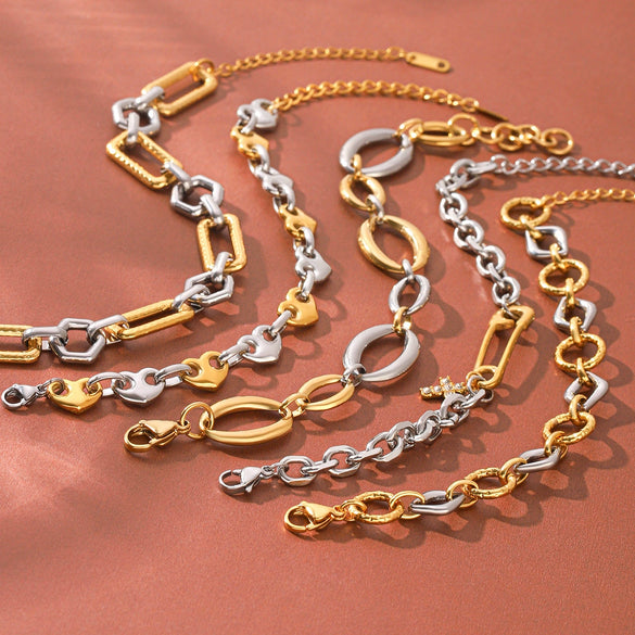 Women's Stainless Steel Two Tone Geometric Bracelet With Vacuum Plating Ins Style Elegant Fashion Jewelry
