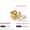 Women's Stainless Steel Vintage Flower Ring With Adjustable Open Band Simple Stylish Vacuum Plated Statement Jewelry