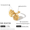 Women's Stainless Steel Vintage Flower Ring With Adjustable Open Band Simple Stylish Vacuum Plated Statement Jewelry