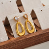 Women's Stainless Steel Water Drop Earrings With Zircon Inlay And 18K Vacuum Plating Simple Geometric Style