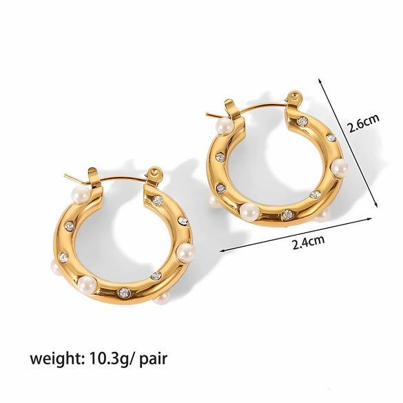 Women's Stainless Steel Water Drop Hoop Earrings With Vacuum Gold Plating And Diamond Encrusted Geometric Light Luxury Design
