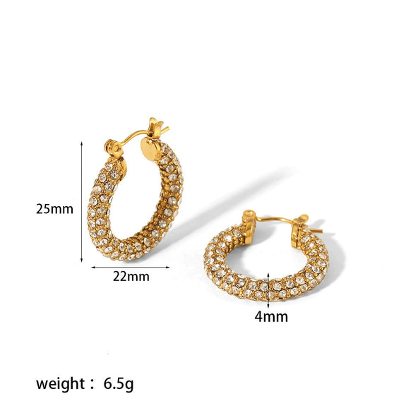 Women's Stainless Steel Water Drop Hoop Earrings With Vacuum Gold Plating And Diamond Encrusted Geometric Light Luxury Design