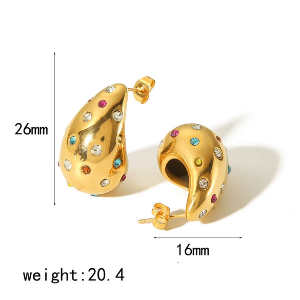 Women's Stainless Steel Water Drop Hoop Earrings With Vacuum Gold Plating And Diamond Encrusted Geometric Light Luxury Design