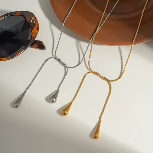 Women's Stainless Steel Water Drop Necklace With Snake Chain And Pvd Furnace Vacuum Real Gold Plating Adjustable And Light Luxury Fashion Design