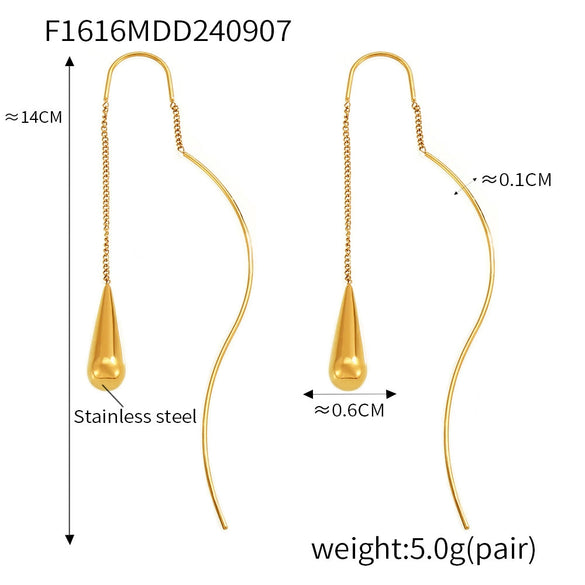 Women's Stainless Steel Water Drop Tassel Earrings Light Luxury Niche Design Geometric Style Electroplated