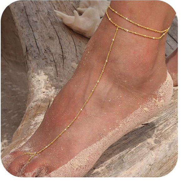 Women's Stainless Steel Waterproof Multi Layer Barefoot Sandals Anklet With Y Shaped Chain Geometric Design Creative Foot Jewelry