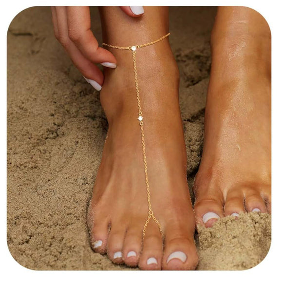 Women's Stainless Steel Waterproof Multi Layer Barefoot Sandals Anklet With Y Shaped Chain Geometric Design Creative Foot Jewelry