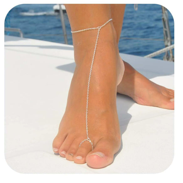 Women's Stainless Steel Waterproof Multi Layer Barefoot Sandals Anklet With Y Shaped Chain Geometric Design Creative Foot Jewelry