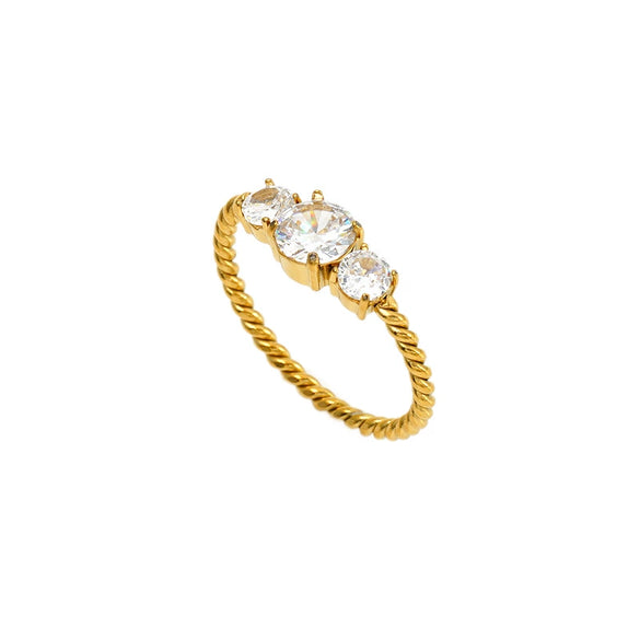 Women's Stainless Steel White Zircon Ring With Geometric Spiral Design And Electroplated Finish Fashion Jewelry Accessory