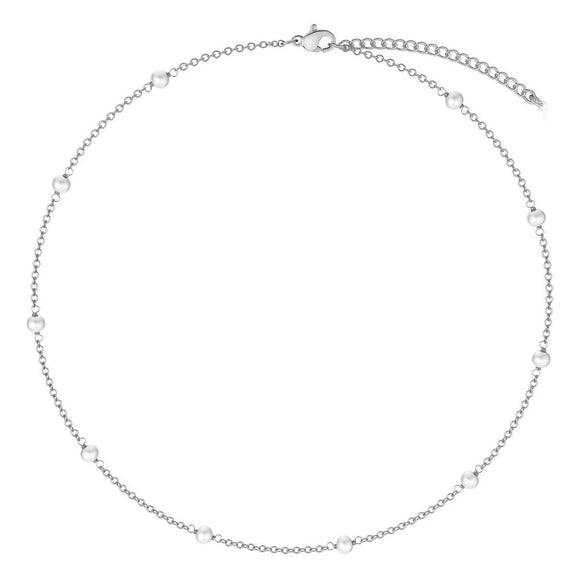 Women's Stainless Steel Y Shape Tassel Pearl Necklace Simple Geometric Double Pearl Clavicle Chain With Electroplated Finish
