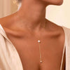 Women's Stainless Steel Y Shape Tassel Pearl Necklace Simple Geometric Double Pearl Clavicle Chain With Electroplated Finish
