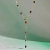 Women's Stainless Steel Yshaped Necklace With Geometric Cross Pendant And Tiger Eye Stone Pvd Vacuum Gold Plated Chain