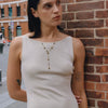 Women's Stainless Steel Yshaped Necklace With Geometric Cross Pendant And Tiger Eye Stone Pvd Vacuum Gold Plated Chain
