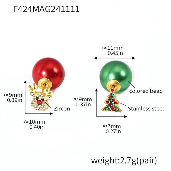 Women's 316L Stainless Steel Zircon Beads Animals Geometric Christmas Tree Elk Earrings Electroplated