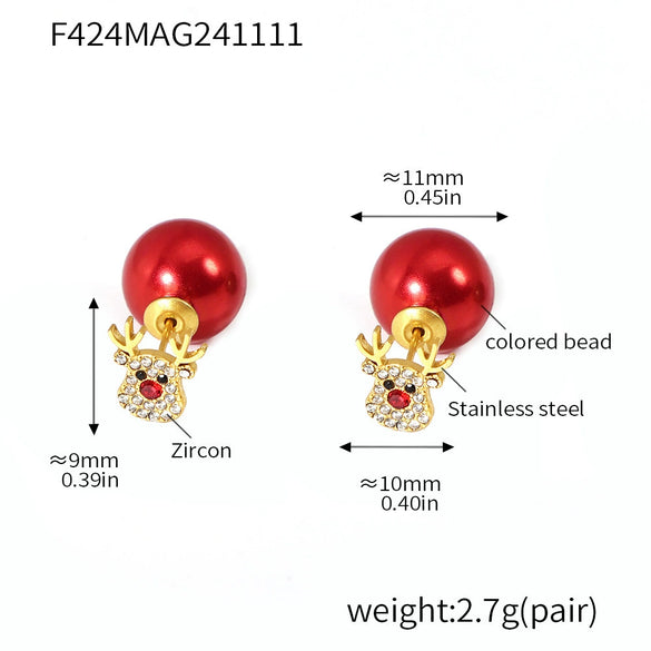 Women's 316L Stainless Steel Zircon Beads Animals Geometric Christmas Tree Elk Earrings Electroplated