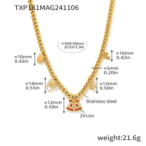 Women's Stainless Steel Zircon Bell Necklace And Bracelet Set With Electroplated Light Luxury Design