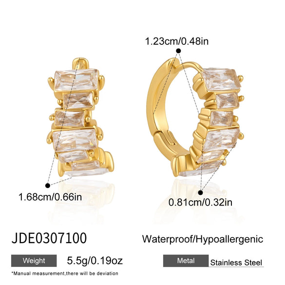 Women's Stainless Steel Zircon Earrings With Gradient Geometric Ear Cuffs And Plated Finish Sparkling Sophisticated Jewelry