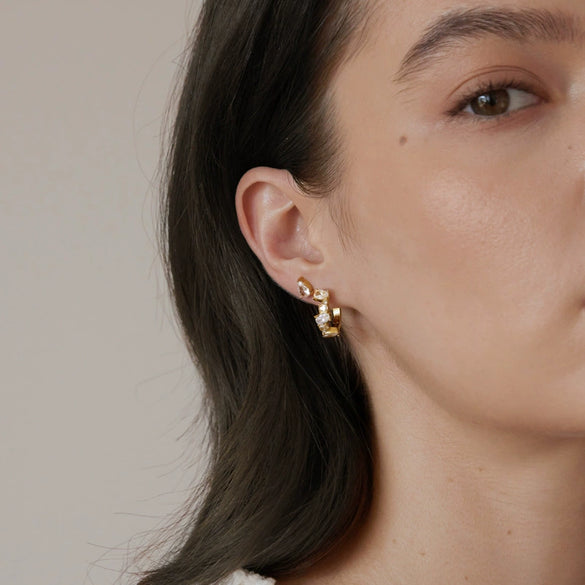Women's Stainless Steel Zircon Earrings With Gradient Geometric Ear Cuffs And Plated Finish Sparkling Sophisticated Jewelry