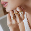 Women's Stainless Steel Zircon Geometric Ring With Vacuum Pvd Gold Plating Hypoallergenic Jewelry
