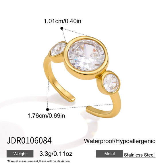 Women's Stainless Steel Zircon Geometric Ring With Vacuum Pvd Gold Plating Hypoallergenic Jewelry