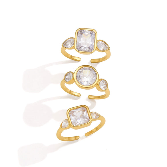 Women's Stainless Steel Zircon Geometric Ring With Vacuum Pvd Gold Plating Hypoallergenic Jewelry
