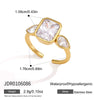 Women's Stainless Steel Zircon Geometric Ring With Vacuum Pvd Gold Plating Hypoallergenic Jewelry
