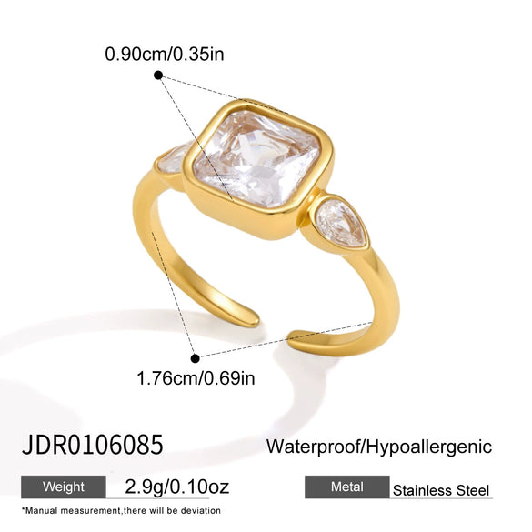 Women's Stainless Steel Zircon Geometric Ring With Vacuum Pvd Gold Plating Hypoallergenic Jewelry